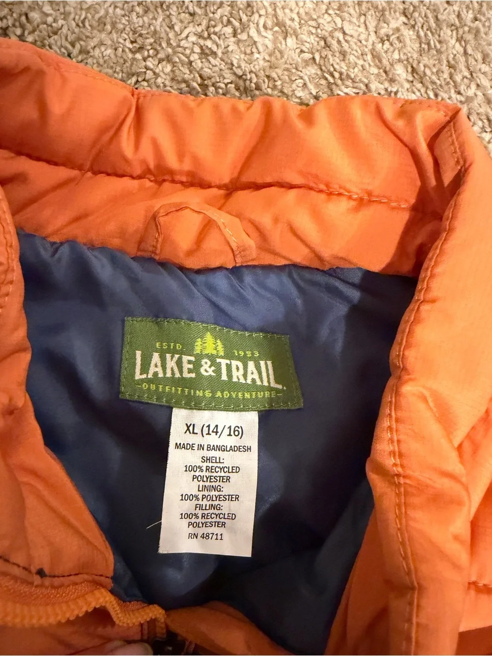 Boys' Colorblock Puffer Vest in Orange and Blue